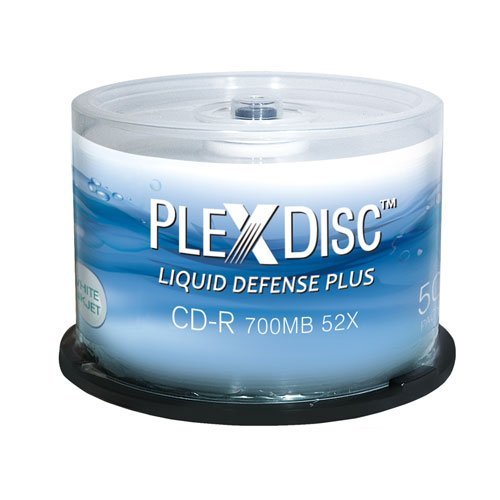 100-Pak PlexDisc 80-Min 52X Liquid Defense Plus Glossy White Inkjet Hub Printable CD-R's (2 x 50-Pak)