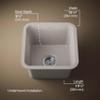 KOHLER K-8223-CM3 Cairn 15.5" Neoroc Composite Undermount Single-Bowl Bar Sink, Composite Bar Sink with Sink Rack, Matte Taupe view 3