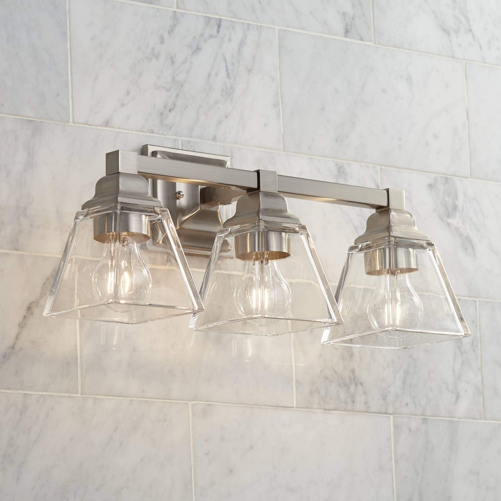 Mencino 20" Wide Satin Nickel and Clear Glass Bath Wall 3-Light Fixture