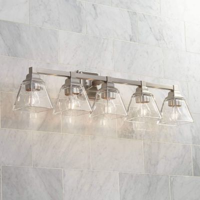 Mencino 35 1/4" Satin Nickel and Clear Glass Bath Wall 5-Light Fixture