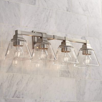 Mencino 28" Satin Nickel Clear Glass Bath Vanity Wall 4-Light Fixture