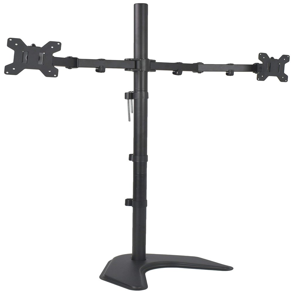 VIVO Dual 13 to 27 inch LED LCD Monitor Free-Standing Desk Stand, Holds 2 Screens, Heavy-Duty Fully Adjustable Arms with Max VESA 100x100mm, Extra Tall 40 inch Pole, Black, STAND-V012F