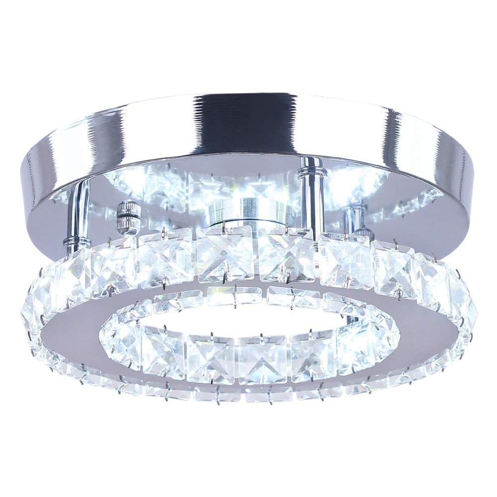 7.9" K9 Crystal LED Chandelier Flush Mount Ceiling Light, Cool White