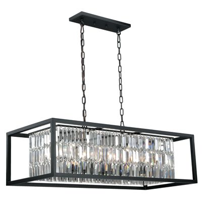 Catana 8L Crystal and Bronze Linear Chandelier Island Pendant Light Fixture