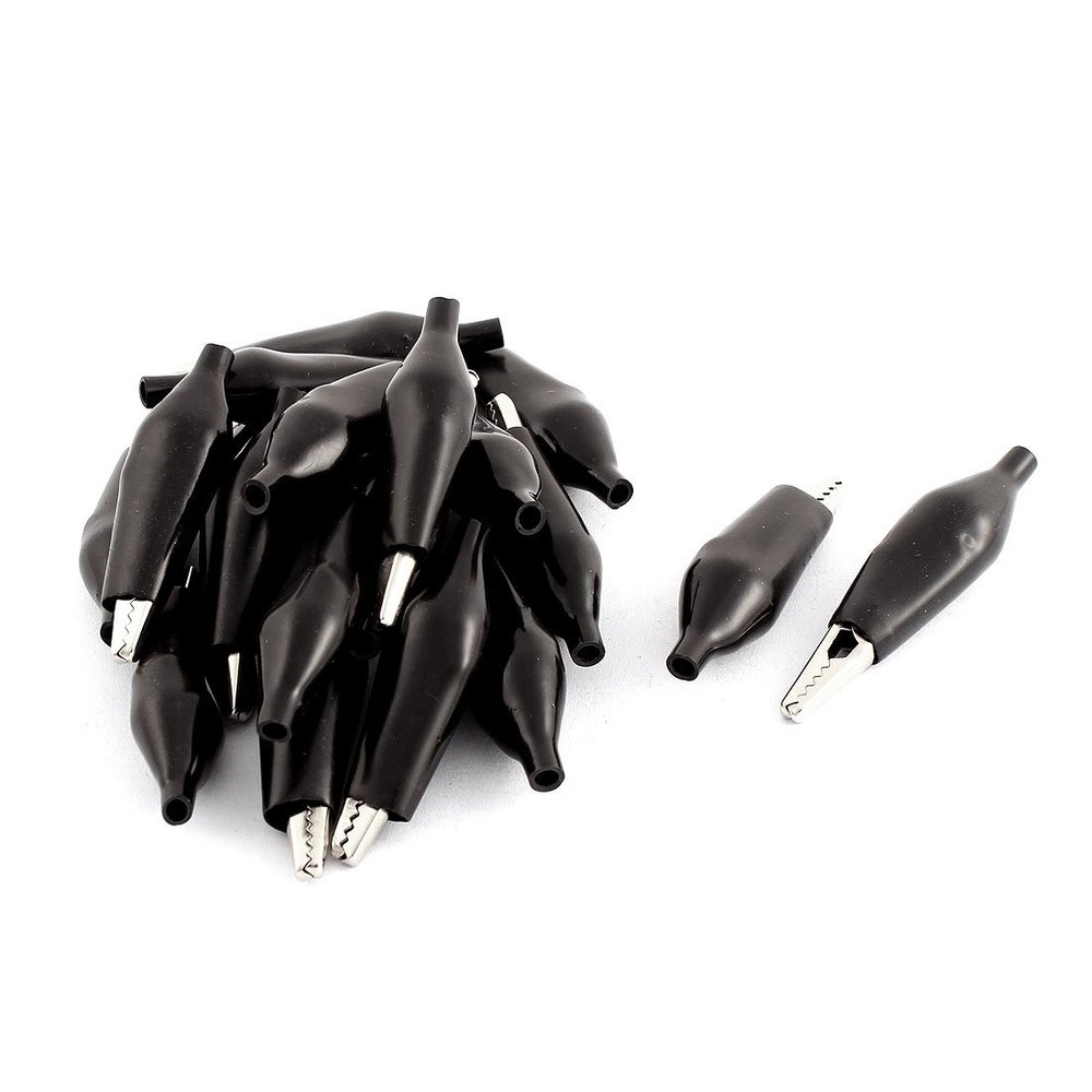Aexit 20pcs Black Electrical Testing Insulated Alligator Testing Clamps Spring Clips for Voltage Testers Jumper Wire