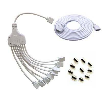 HUALAND RGB 4 Pins White RGB LED Splitter Cable LED Strip Connector 8 Way Splitter Y Splitter for One to Eight RGB 5050 3528 LED Light Strips with,RGB Extension Cable1m RGB Wire