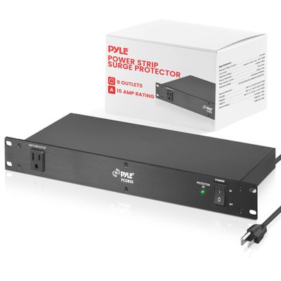 Pyle 150J Surge Protector Power Strip - 9 Outlet - 15 Amp - 1U Rack Mount with AC Filter - Heavy Duty Extension Cord - Overload Protection for Home/Office/Server Use - PCO850