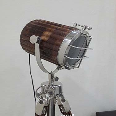 THOR INSTRUMENTS Nautical Designer Modern Wooden Search Light Spotlight Tripod Floor Lamp Rustic Vintage Home Decor Gifts