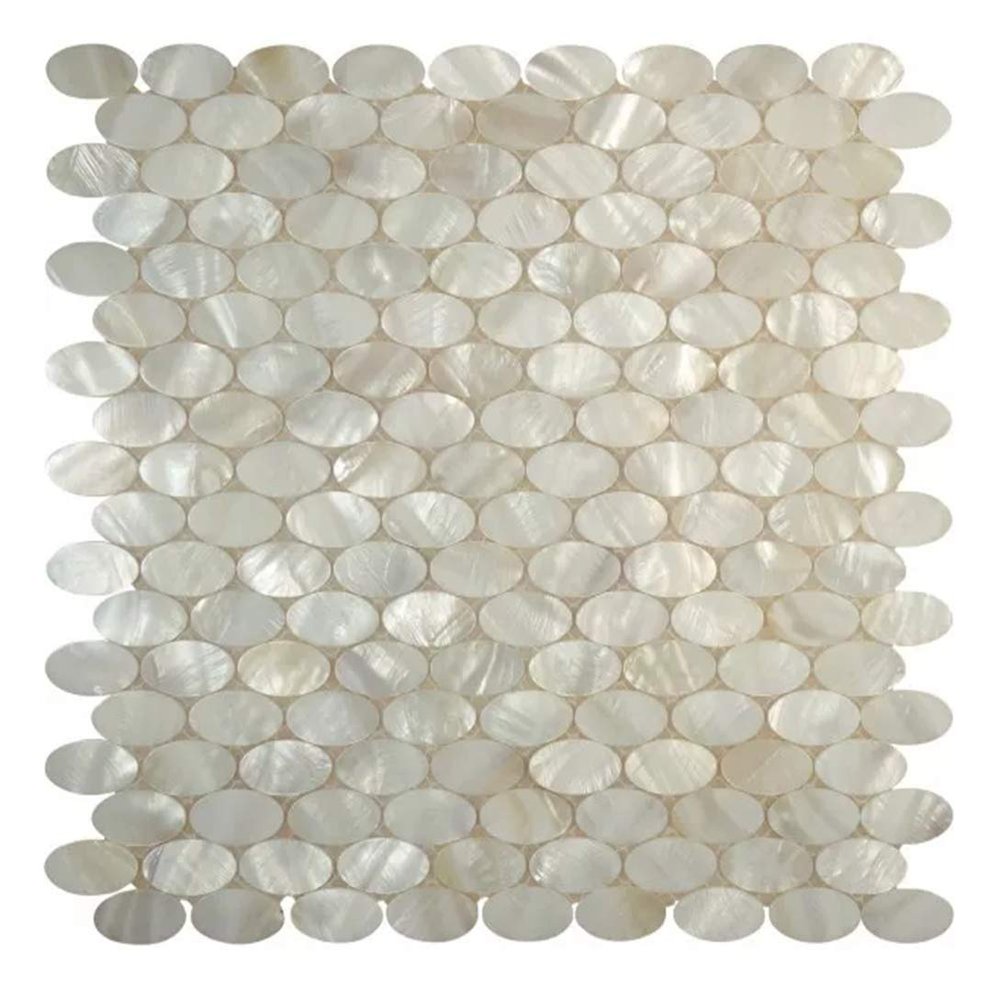 AFSJ Genuine White Oval Mother of Pearl Mosaic Tile for Bathroom/Kitchen/Shower/Spa Backsplash (6 Sheets)