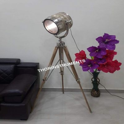 THOR INSTRUMENTS Hollywood Vintage Natural Wooden Chrome Nautical Floor Lamp Spot Light Stand Rustic Vintage Home Decor Gifts