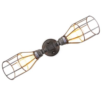 Industrial Water Pipes Metal Cage Double Vanity 2-Lights Semi Flush Mount Ceiling Light Lamp Restaurant Bar