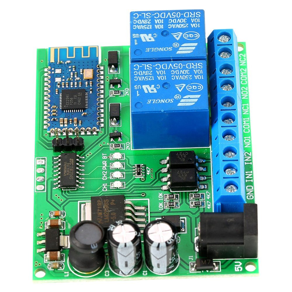 Walfront 2 Channel Bluetooth Relay Module Smart Phone Bluetooth Remote Control Switch Board Power Supply
