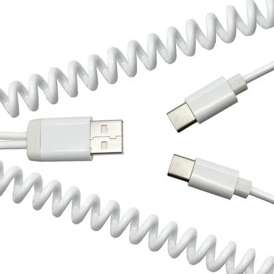 Seadream Coiled Type-C USB C Cable,Coiled Dual USB C to USB 2.0 A Male Y Splitter Charger Cable for Car Galaxy S9 S8, Note 8 7, C9 C7 Pro and Other Type-C Devices,Stretched to 3 Feet (White)