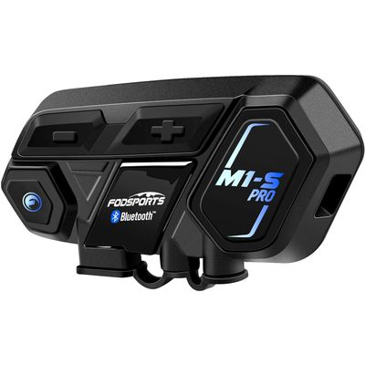Fodsports Motorcycle Bluetooth Intercom, Music Sharing, M1S Pro 2000m 10 Riders Group Helmet Communication System Headset Universal Wireless Interphone (Waterproof/Handsfree/Stereo Music/GPS/2 Mic)
