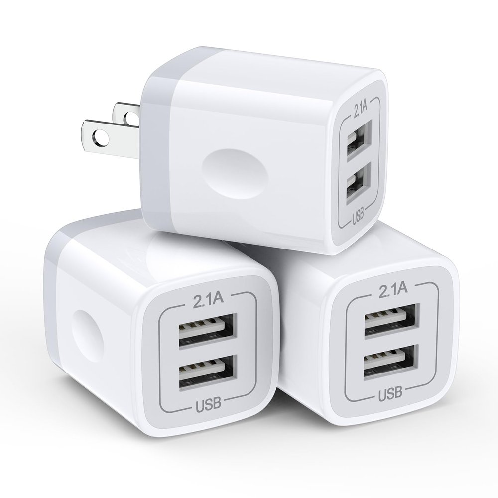 USB Wall Charger,Charging Adapter 2.1A Dual Port Charging Block Plug Head