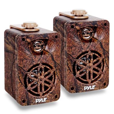 Pyle Dual Waterproof Outdoor Speaker System - 3.5 Inch Pair 3-Way Weatherproof Wall/Ceiling Mounted Camo Style Mini Dual Speakers w/Heavy Duty Grill, Universal Mount, Patio, Indoor Use PLMR24DK