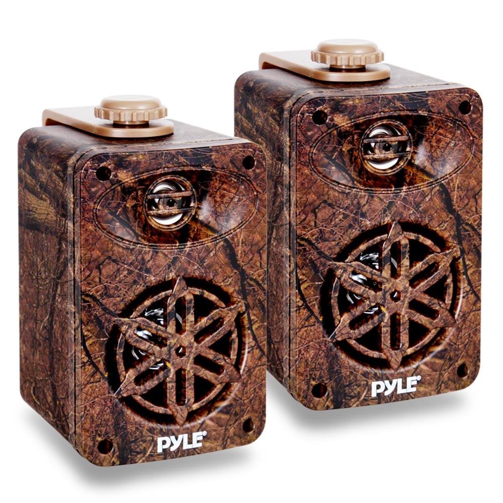 Pyle Dual Waterproof Outdoor Speaker System - 3.5 Inch Pair 3-Way Weatherproof Wall/Ceiling Mounted Camo Style Mini Dual Speakers w/Heavy Duty Grill, Universal Mount, Patio, Indoor Use PLMR24DK