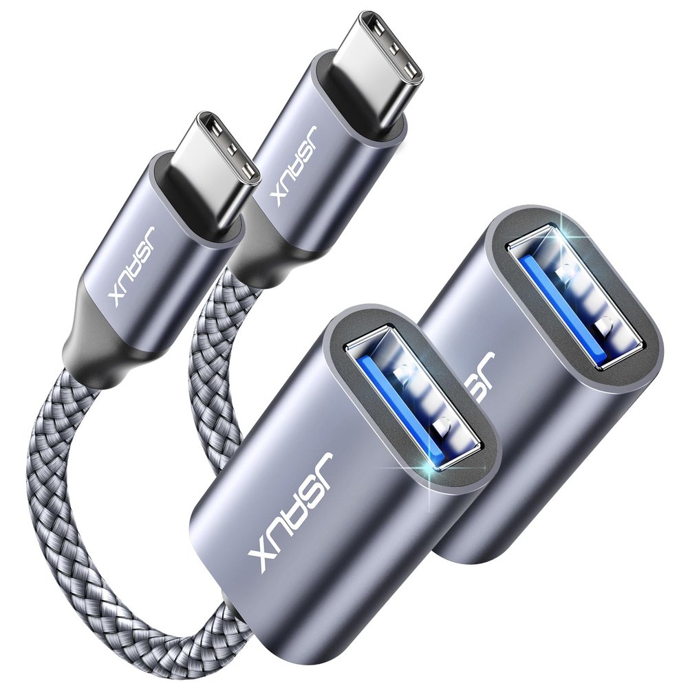 JSAUX USB C to USB 3.0 Adapter [2 Pack], USB C Male to USB Female OTG Cable Adapter Compatible with MacBook Pro/Air, iPhone 17 Pro Max/iPhone Air/17e/16e/16/15 Series, Samsung Galaxy S25/S24/S23