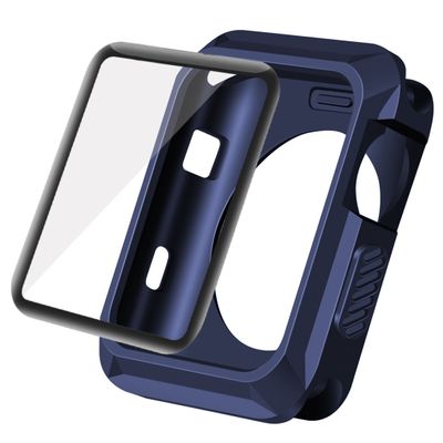 Wolait Compatible With Apple Watch Case 42mm, Rugged Protective Case + Tempered Glass Screen Protector for Series 3, Series 2, Series1,Navy