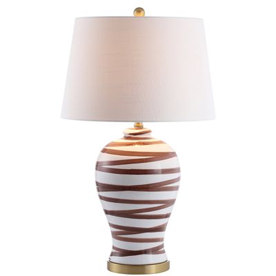 JONATHAN Y Joelie Ceramic Table Lamp Modern Coastal 29", Brown/White