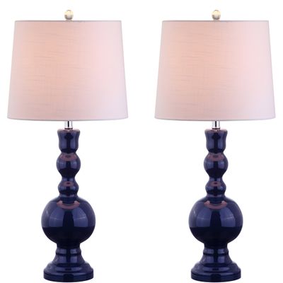JONATHAN Y Genie 28.5" Glass Table Lamp, Navy, Set of 2