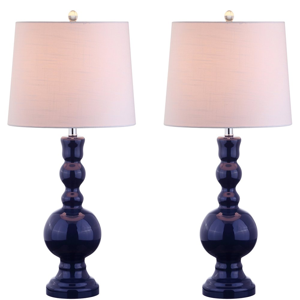 JONATHAN Y Genie 28.5" Glass Table Lamp, Navy, Set of 2