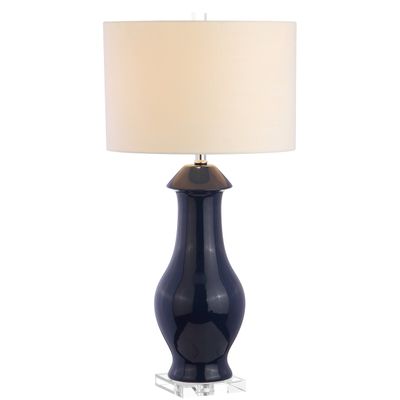 JONATHAN Y Liberty 31" Ceramic and Crystal Table Lamp, Navy/Clear