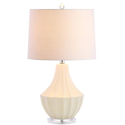 JONATHAN Y Tate 24.5" Ceramic Fluted Gourd LED Table Lamp, Cream