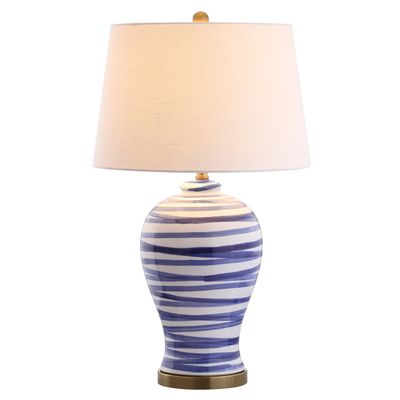 JONATHAN Y Joelie Ceramic Table Lamp Modern Coastal 29", Blue/White