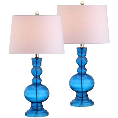 JONATHAN Y Genie 28.5" Glass Table Lamp, Night Blue, Set of 2
