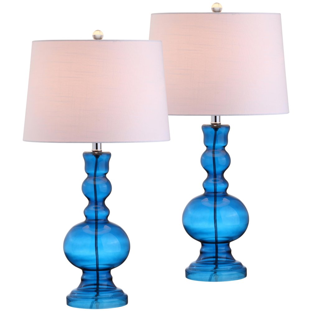 JONATHAN Y Genie 28.5" Glass Table Lamp, Night Blue, Set of 2