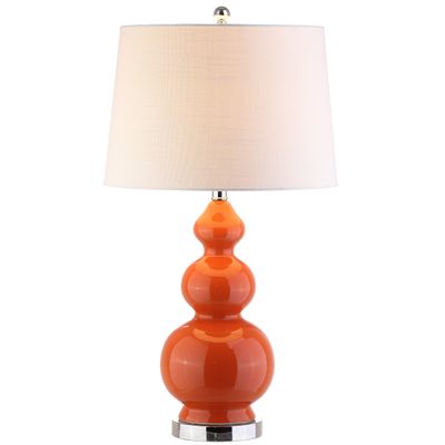JONATHAN Y Bowen 27.5" Ceramic Triple Gourd Table Lamp, Coral/Chrome