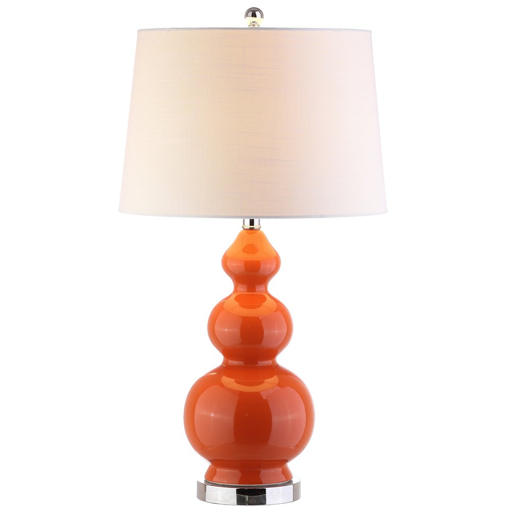 JONATHAN Y Bowen 27.5" Ceramic Triple Gourd Table Lamp, Coral/Chrome