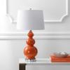 JONATHAN Y Bowen 27.5" Ceramic Triple Gourd Table Lamp, Coral/Chrome view 3