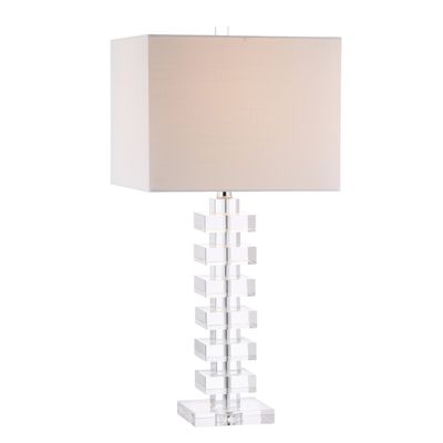 JONATHAN Y June 28" Geometric Stacked Crystal Table Lamp, Clear