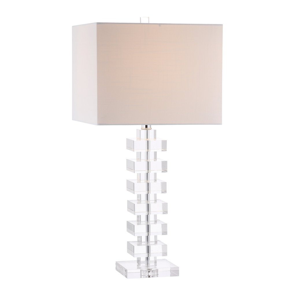 JONATHAN Y June 28" Geometric Stacked Crystal Table Lamp, Clear