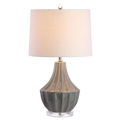 JONATHAN Y Tate 24.5" Ceramic Fluted Gourd LED Table Lamp, Gray