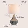 JONATHAN Y Tate 24.5" Ceramic Fluted Gourd LED Table Lamp, Gray view 3