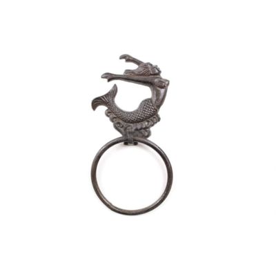 Handcrafted Nautical Decor Cast Iron Decorative Arching Mermaid Towel Holder 9" - Decorative Cast Iron - B