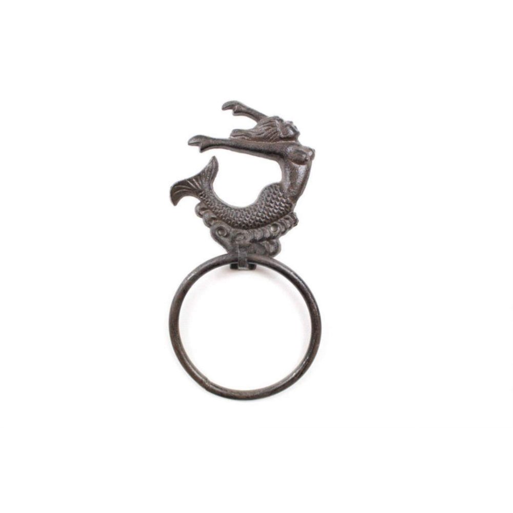 Handcrafted Nautical Decor Cast Iron Decorative Arching Mermaid Towel Holder 9" - Decorative Cast Iron - B
