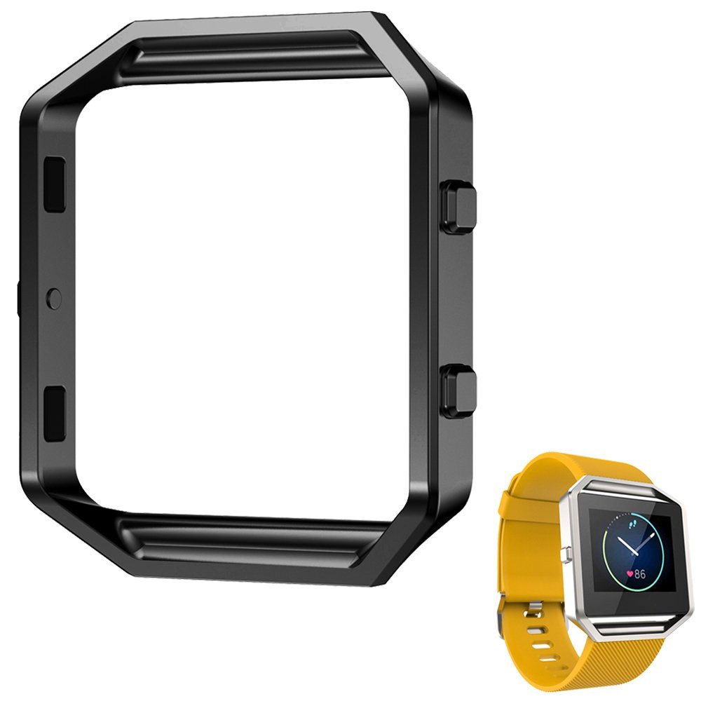 AISPORTS Fitbit Blaze Accessory Frame Black, Stainless Steel Metal Watch Frame Holder Shell Replacement Housing Protective Case Cover for Fitbit Blaze Smart Watch