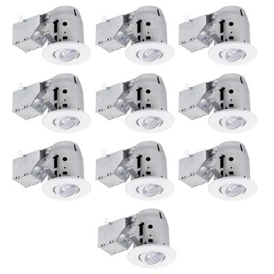 Globe Electric 3" LED IC Rated Swivel Round Trim Recessed Lighting Kit 10-Pack, White Finish, Easy Install Push-N-Click Clips, Bulbs Included, 3.25" Hole Size,90953, 520 Lumen