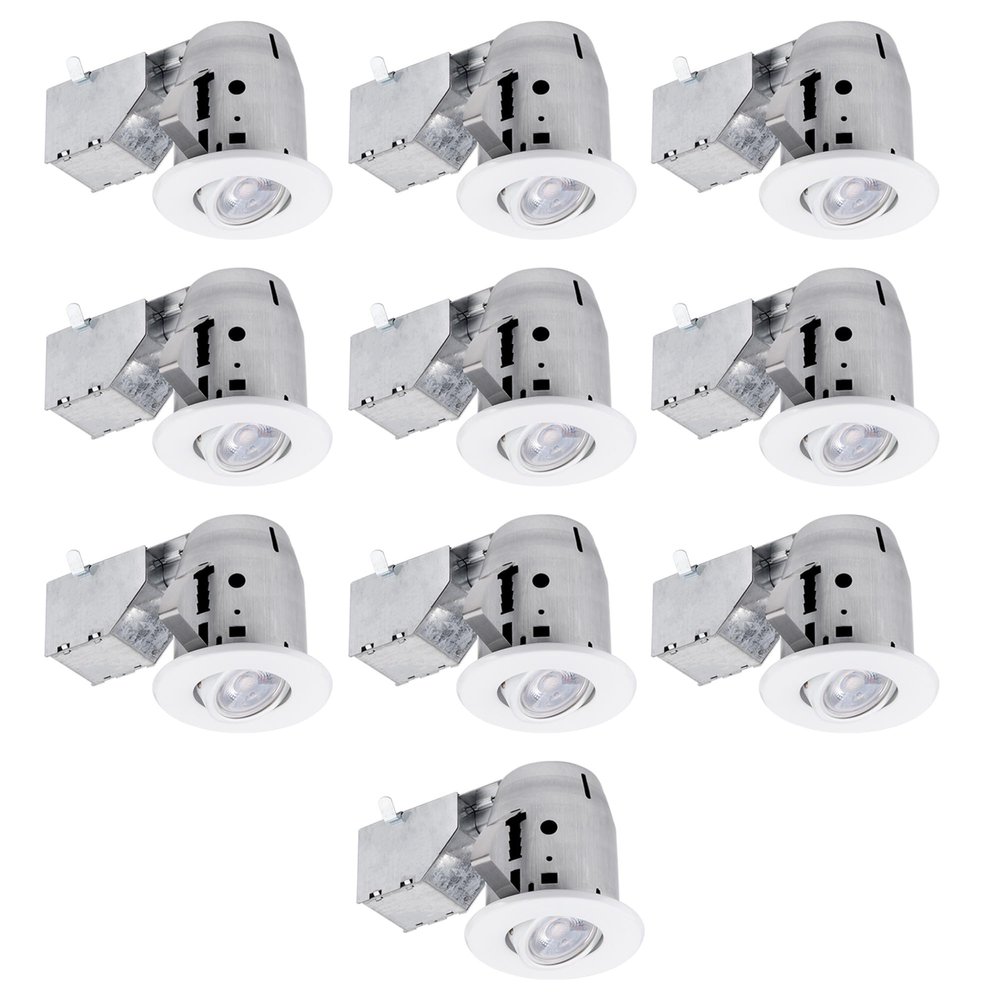 Globe Electric 3" LED IC Rated Swivel Round Trim Recessed Lighting Kit 10-Pack, White Finish, Easy Install Push-N-Click Clips, Bulbs Included, 3.25" Hole Size,90953, 520 Lumen