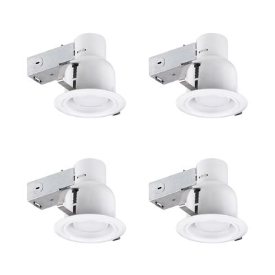 Globe Electric 90958 4" Rust Proof Indoor/Outdoor Ridged Baffle Round Trim Recessed Lighting Kit 4-Pack, White, Easy Install Push-N-Click Clips, 3.88" Hole Size, Porch Light, Bulb Not Included