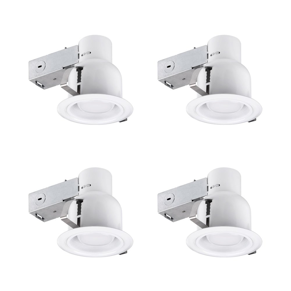Globe Electric 90958 4" Rust Proof Indoor/Outdoor Ridged Baffle Round Trim Recessed Lighting Kit 4-Pack, White, Easy Install Push-N-Click Clips, 3.88" Hole Size, Porch Light, Bulb Not Included