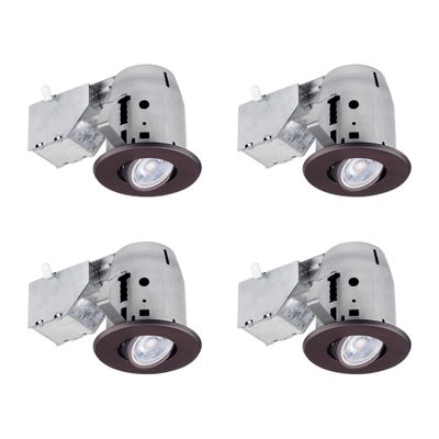 Globe Electric 90964 3" Swivel Round Trim Recessed Lighting Kit 4-Pack, Oil Rubbed Bronze Finish, Easy Install Push-N-Click Clips, 3.25" Hole Size, Dimmable, Ceiling Light, Bulb Not Included