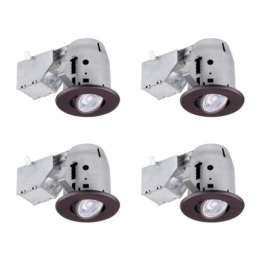 Globe Electric 90964 3" Swivel Round Trim Recessed Lighting Kit 4-Pack, Oil Rubbed Bronze Finish, Easy Install Push-N-Click Clips, 3.25" Hole Size, Dimmable, Ceiling Light, Bulb Not Included