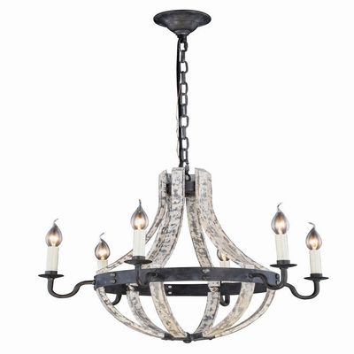 Elegant Lighting 1502D24IW Woodland Collection Pendant Lamp D24" H22" 6-Light, Grey