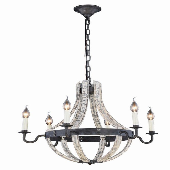 Elegant Lighting 1502D24IW Woodland Collection Pendant Lamp D24" H22" 6-Light, Grey
