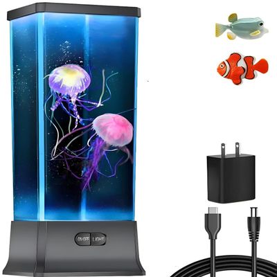 COLORLIFE Electric Jellyfish Tank Table Lamp with Color Changing Light Gift for Kids Men Women Home Deco for Room Mood Light for Relax(Black)